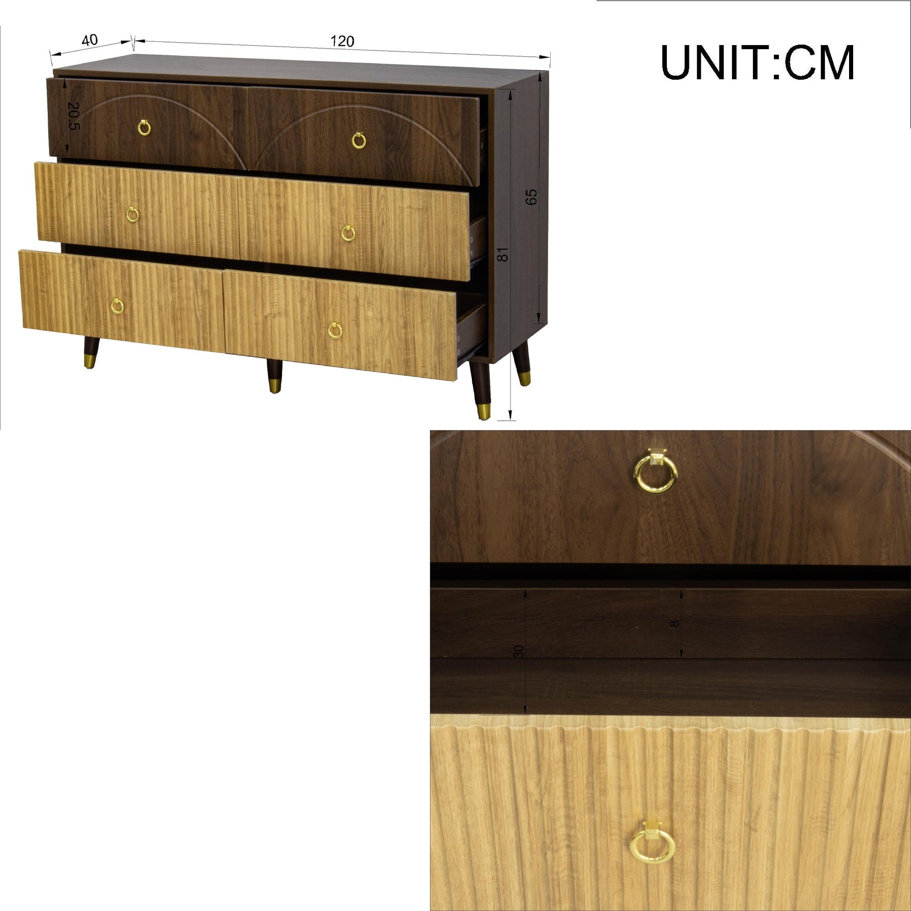 Modern Sideboard Storage Cabinet Chest of Drawers 120x40x81cm Multi-Use