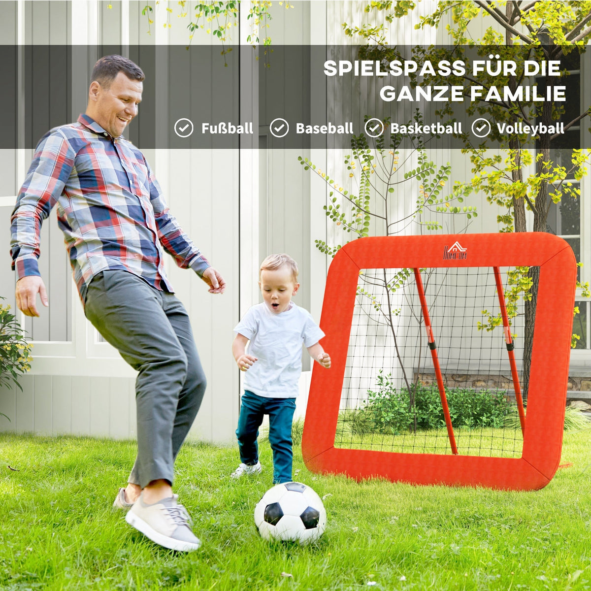 Rebounder Football, Foldable 5-Level Adjustable, Red