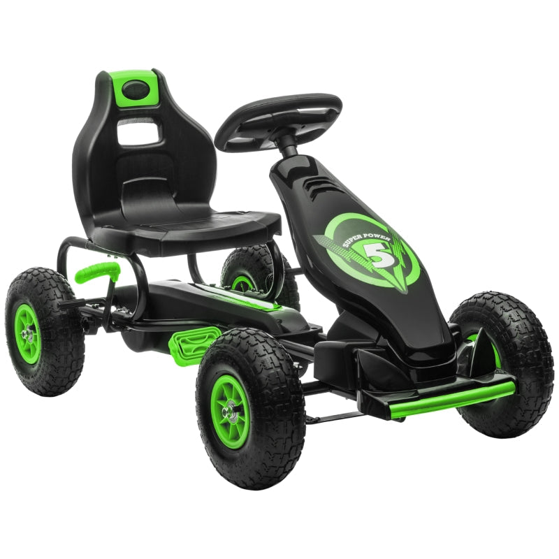 Children's Go-Kart with Pedals and Adjustable Seat, Green and Black