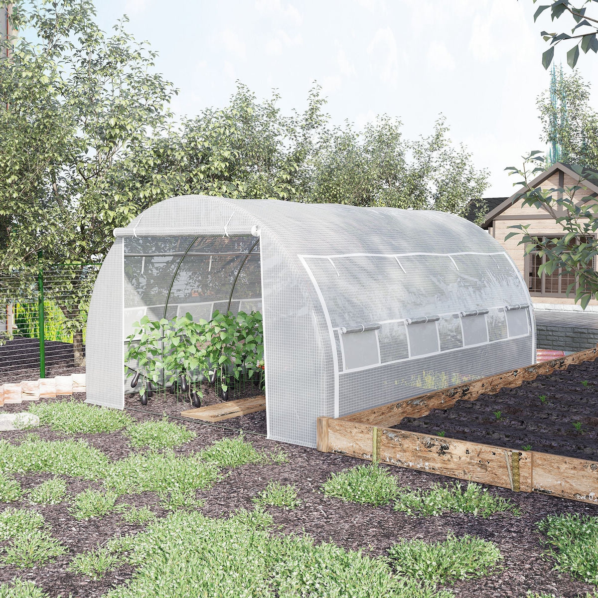 Greenhouse Foil 3.97 x 3.02 x 2m UV Protection Windproof Steel White