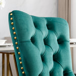 Velvet Dining Chair Tufted Solid Wood Golden Legs Set of 2 - Green