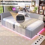 Upholstered Bed with LED, USB, Type-C and Hydraulic Storage, 90x200cm, Grey Velvet