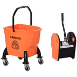Cleaning Cart with Wringer, 26 Liter Mobile Bucket, 4 Wheels, Orange