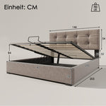 Hydraulic Double Upholstered Bed 140x200cm, Adjustable Headboard, Storage, Light Grey Velvet