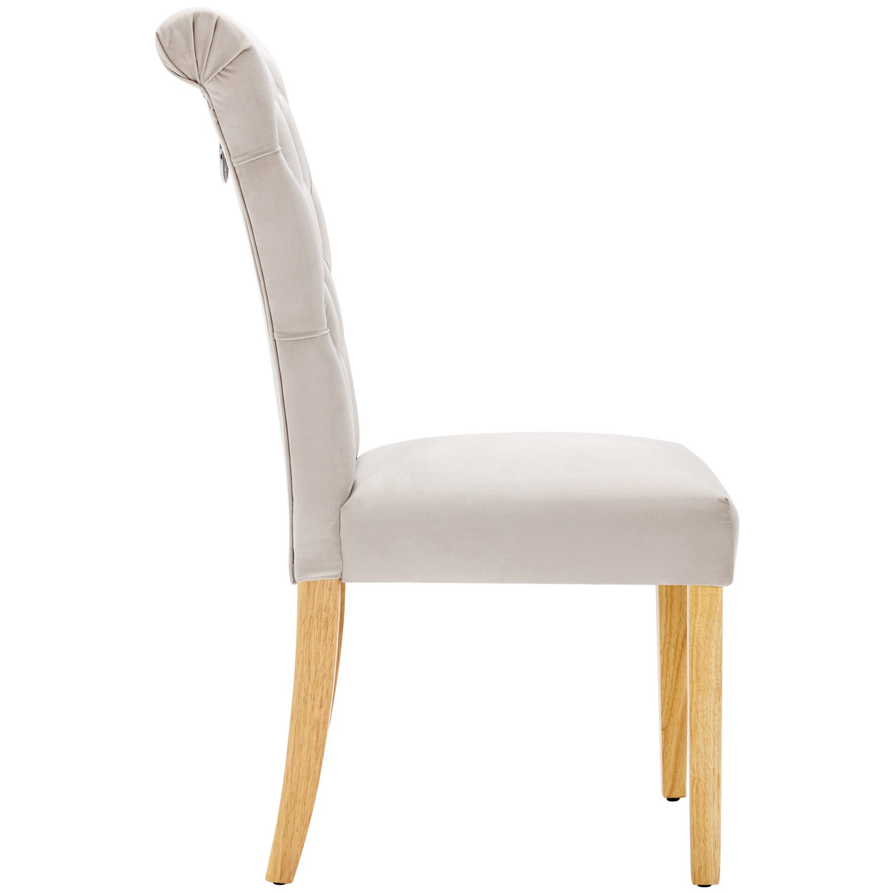Velvet Dining Chairs Set of 4 with Oak Legs and Chrome Knocker Beige