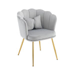 Modern Armchair, Velvet Upholstered Petal Back with Gold-Plated Metal Legs