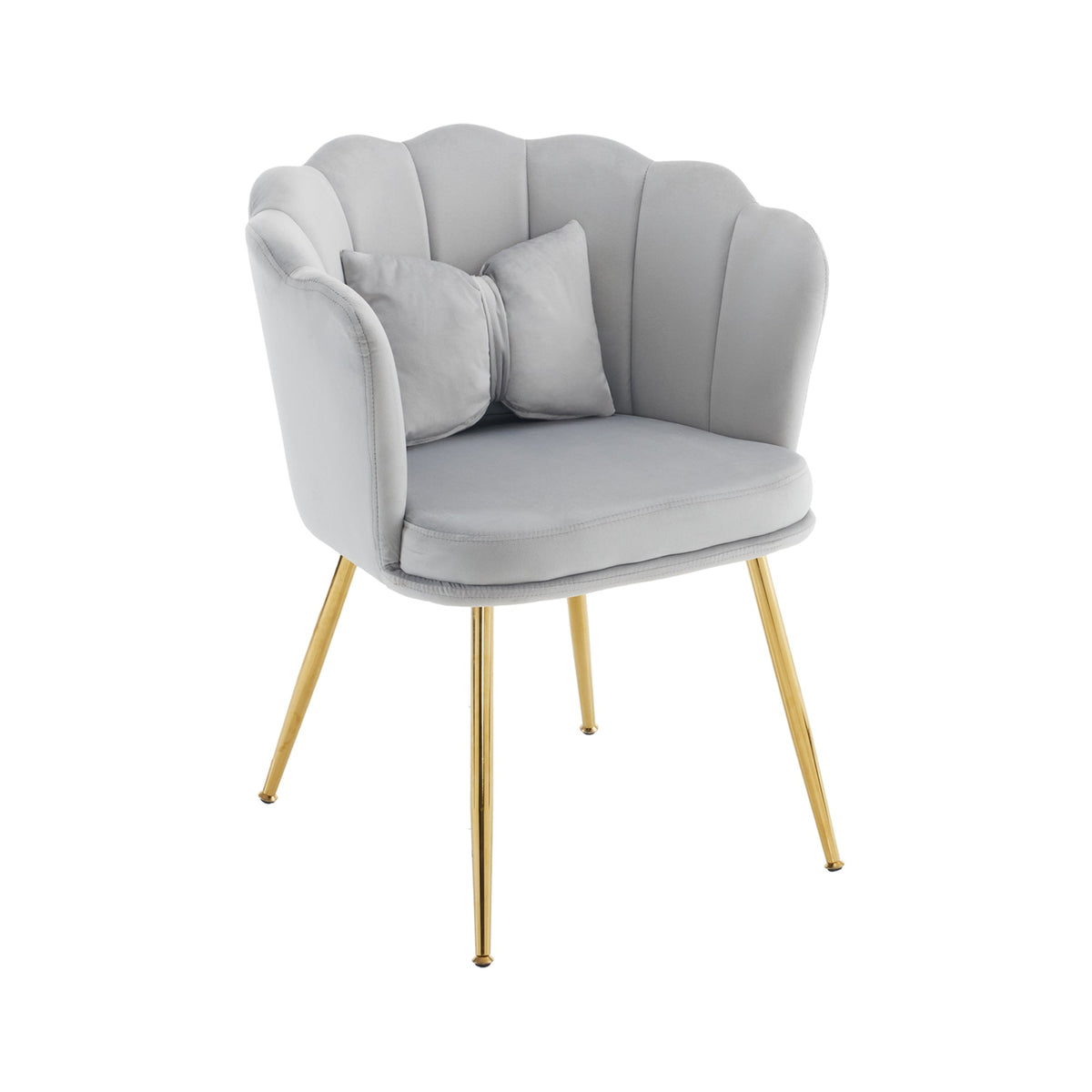 Modern Armchair, Velvet Upholstered Petal Back with Gold-Plated Metal Legs