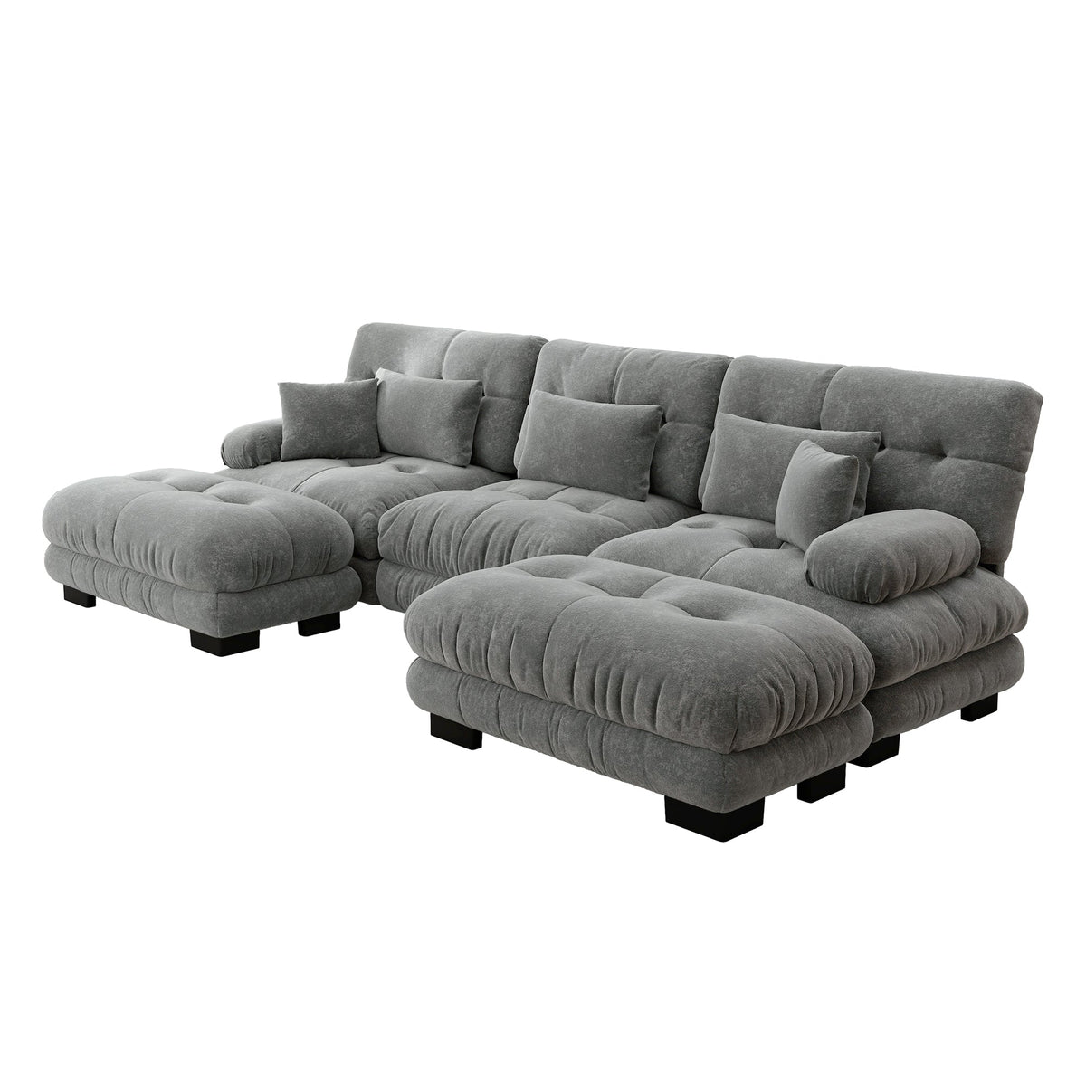 Luxury Modular Corner Sofa, Oversized U-shaped Cloud with Ottoman, Chenille Grey