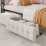 Upholstered Sofa Bed 90x200, 2 Drawers, LED Lamp, USB/Type-C Port, Beige
