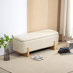 Storage Bench, Upholstered with Safety Hinges & Wooden Legs, Linen Look