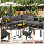 Garden Lounge Set Corner Chairs 4-5 Seater Side & Coffee Table 5-Piece - Grey