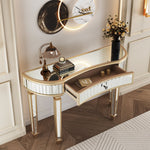 Half-Moon Console Table 120cm Mirrored Fluted Glass Drawer - Gold/Silver