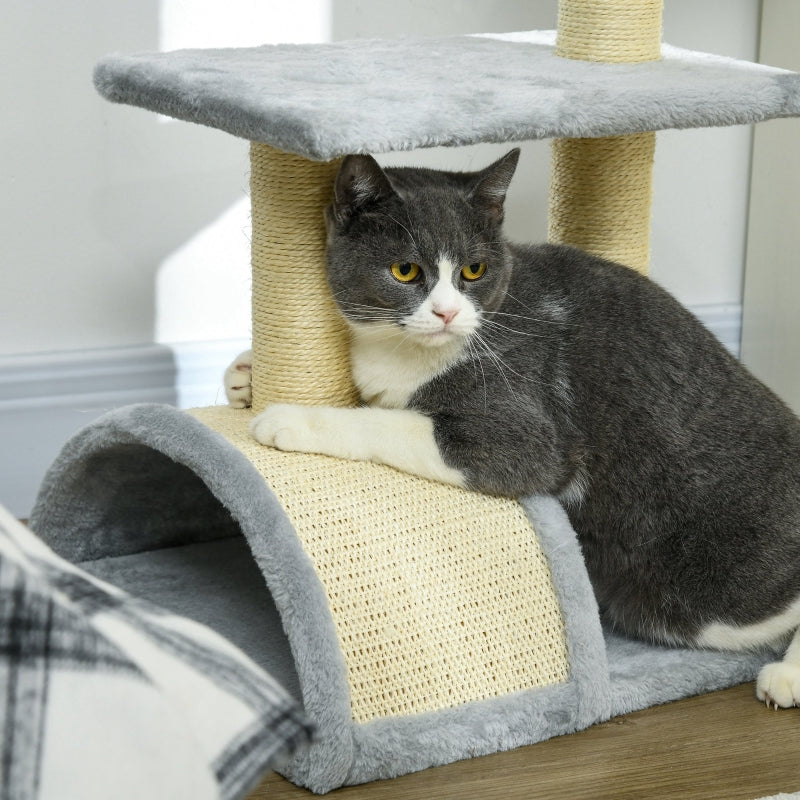 Cat Tree 72cm with Plush Balls, Sisal Posts, Platform, Scratching Board, Light Grey