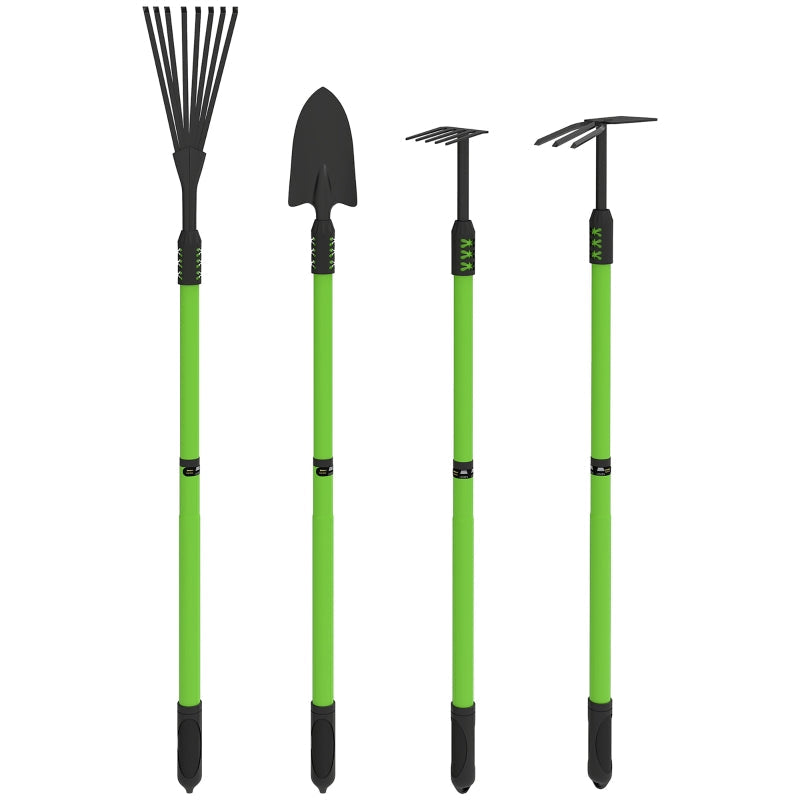 Garden Tool Set, 4 Pieces, Shovel, Hoe, Rake, Fir Wood