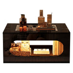 Coffee Table 70x70x35cm Square Hollowed-Out Tempered Glass LED High-Gloss Black MDF