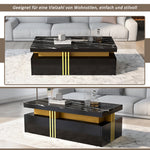 Modern Rectangular Coffee Table with 2 Drawers, High-Gloss and Marble