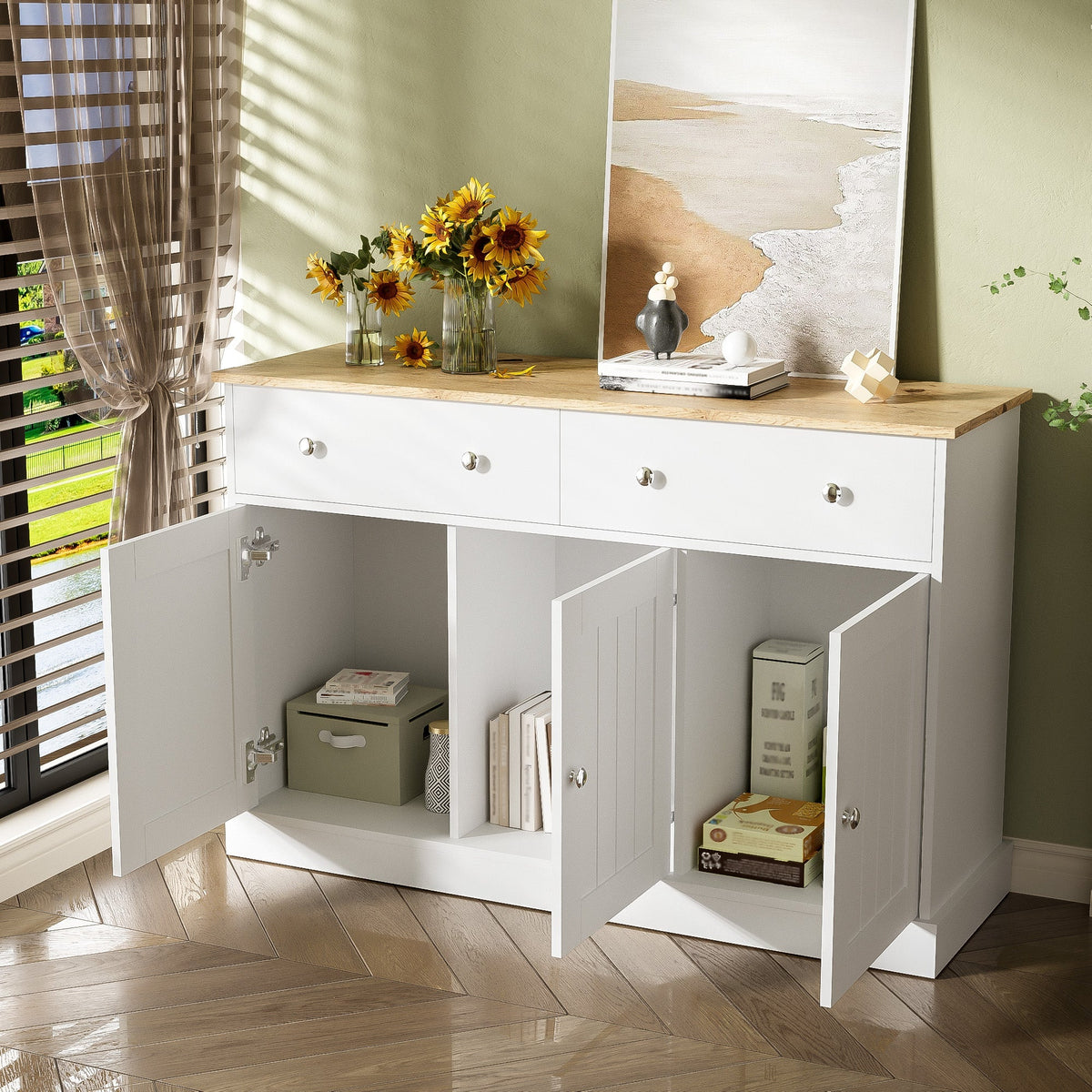 Sideboard, Engraved Texture Living Room Cabinet