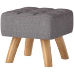 Footstool, Modern Upholstered Ottoman, Grey Linen Look
