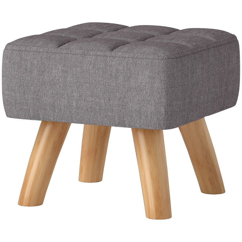 Footstool, Modern Upholstered Ottoman, Grey Linen Look