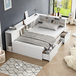 Children's Single Bed 90x200cm Multifunctional Storage Drawers Bookshelf - White