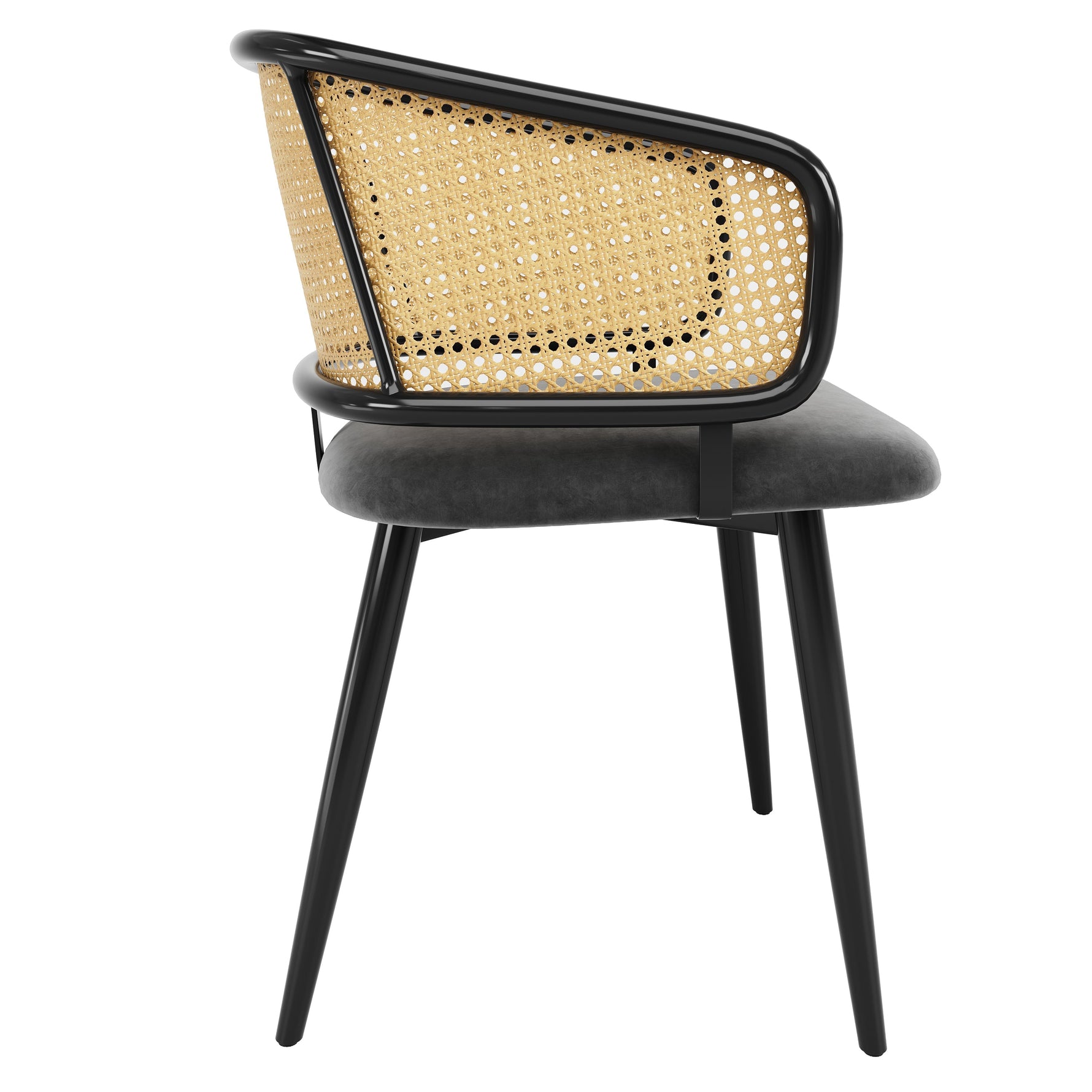 Dining Chairs Set of 6 Rattan Backrests Velvet Cushions Modern Style