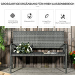 Garden Bench, Rattan Look 2-Seater Steel Frame 320kg Capacity, Grey