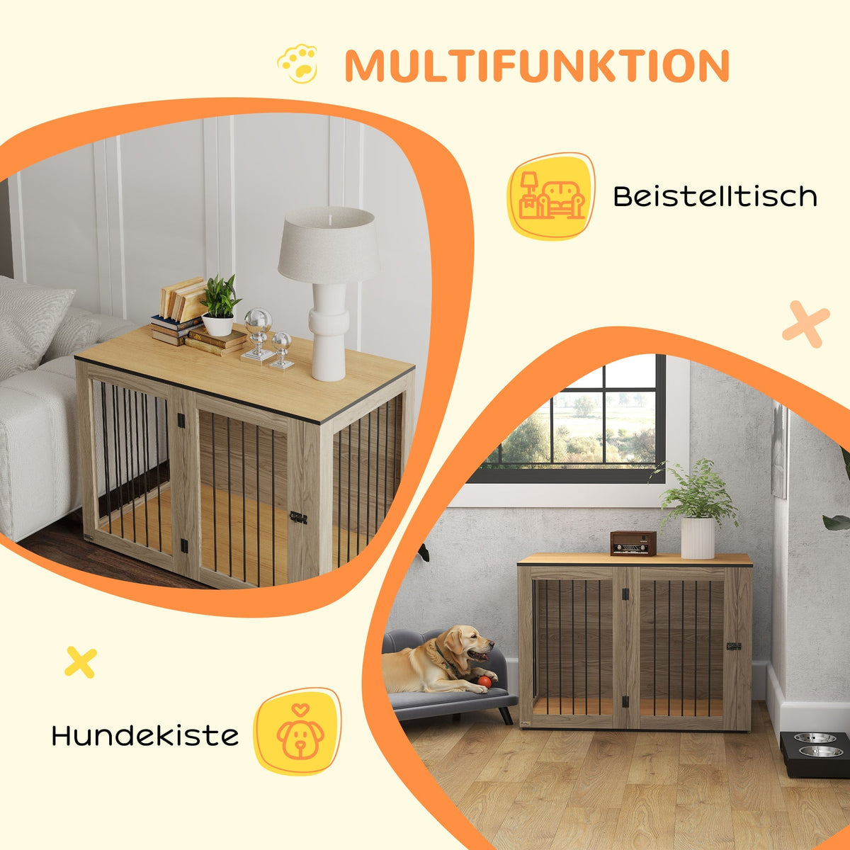 Dog Cage Furniture, Crate with Door & Window, Oak