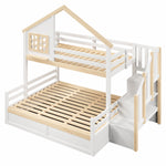 Bunk Bed 90/140x200cm with Storage Ladder & Rail, White + Natural