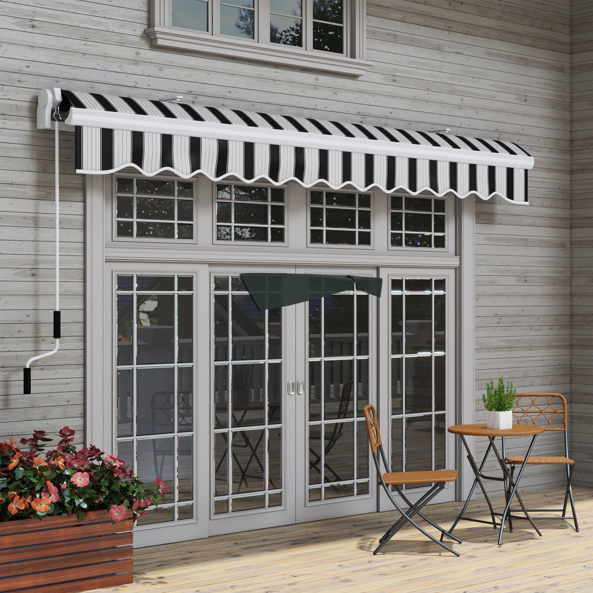 Balcony Awning UV-Resistant Hand Crank Aluminum Polyester, White+Blue