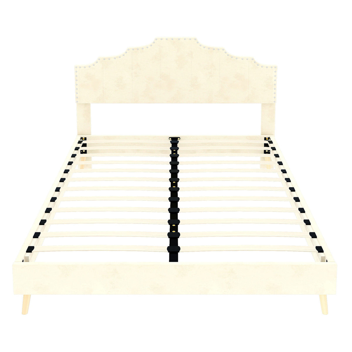Modern Minimalist Soft Bed with 160x200cm Mattress, Beige