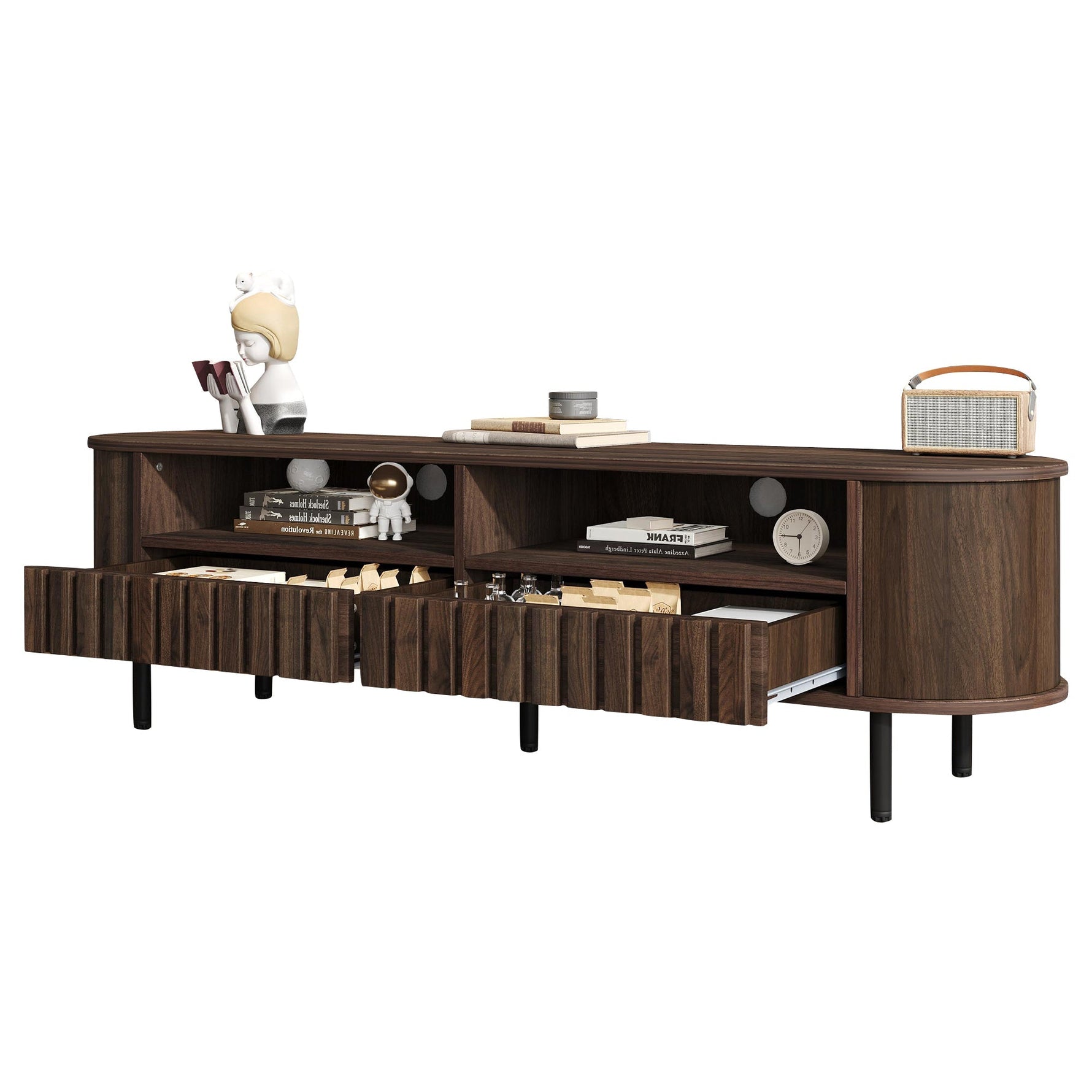 TV Cabinet Lowboard 160cm 2 Cabinets 2 Drawers for 65-inch TV Walnut