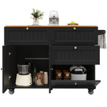 Modern Kitchen Island Dining Table Multifunctional with Storage Wood Grain Black