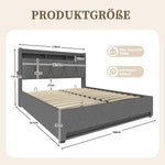 Upholstered Bed Frame 160x200cm LED/USB-C Hydraulic Storage Headboard, Grey