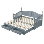 Pull-Out Sofa Bed, Solid Wood with Drawers & Slatted Frame, Pine Wood, Grey