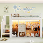 Mid-Height Bed 90x200cm with LED Lighting & Storage, White