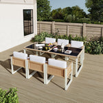 Garden Dining Set, 6-Person Table and Chairs with Washable Covers, Polyrattan