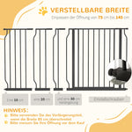Dog Gate, Adjustable 75-145 cm, 2-Way Opening, Double Lock, ABS Steel Black