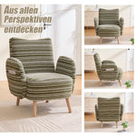 Modern Armchair with Side Pocket and Solid Wood Legs, Circular Pattern Fabric