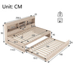 Daybed with Pull-Out Bed, LED Lights and USB Port, Natural Finish