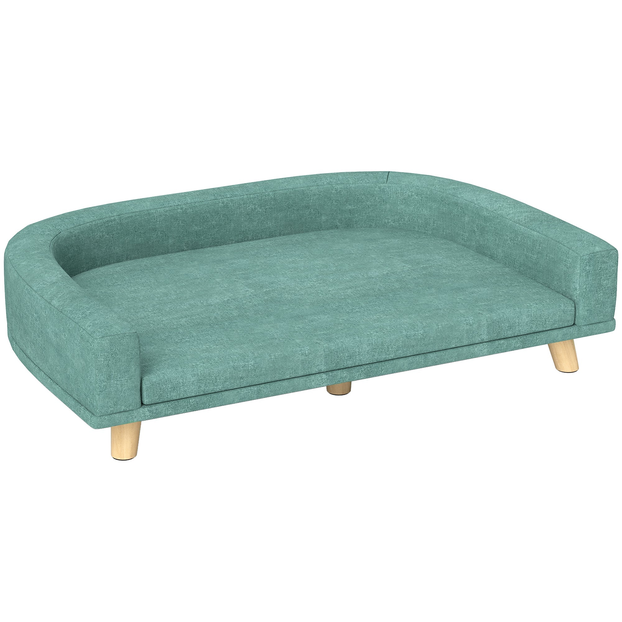 Dog Sofa - Pet Sofa with Cushion, Wooden Legs, Green