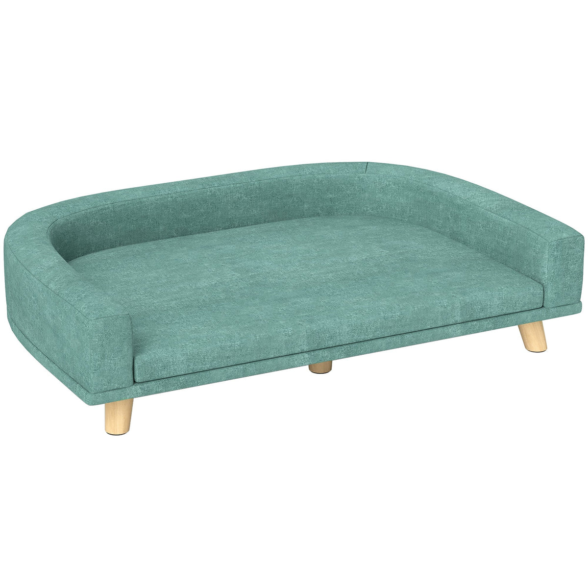 Dog Sofa - Pet Sofa with Cushion, Wooden Legs, Green