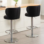 Bar Stools Modern Leather Swivel Adjustable Height Backrest - Black Titanium Stainless Steel