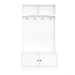 Entrance Cabinet, Storage Seat with Hooks & Open Compartments, White