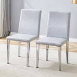 Minimalist Dining Chairs Set of 2, Ergonomic PU Leather with Metal Legs, Grey and Silver