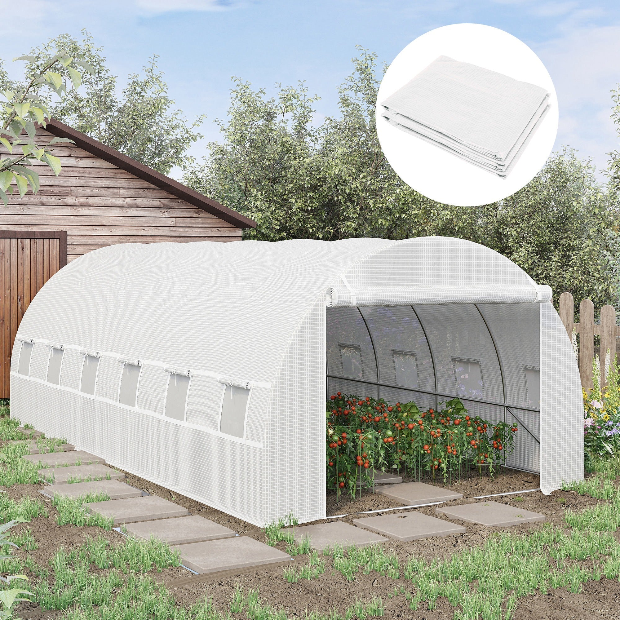Replacement Cover 600x300x200cm, Front Door, 12 Windows, Tear-Resistant Film, White