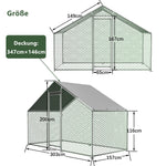 Chicken Coop/Run 3x1.5x2m Safety Lock Waterproof Enclosure, Metal