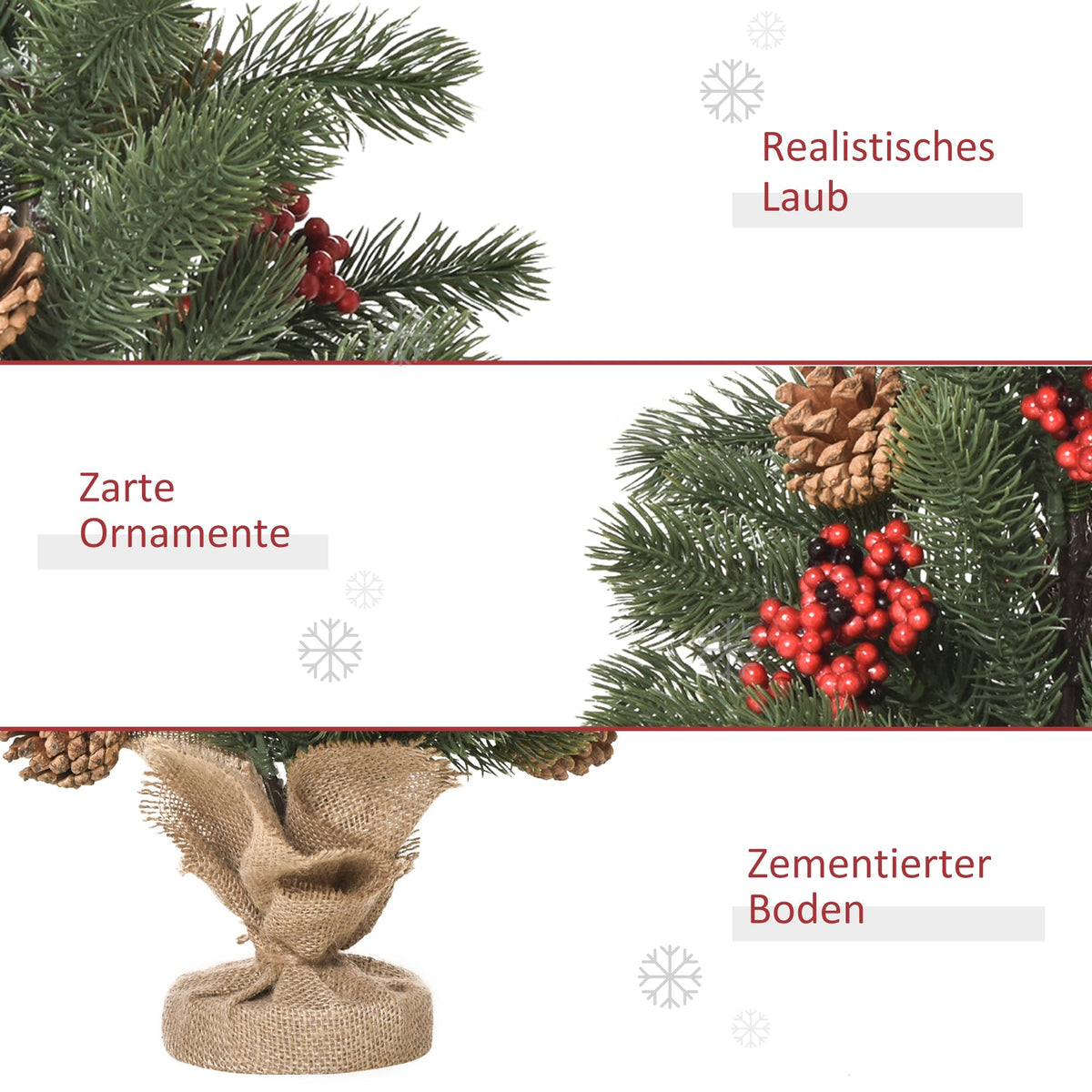 Artificial Christmas Tree 50cm, 55 Branches with Berries & Cones, PE & Cement