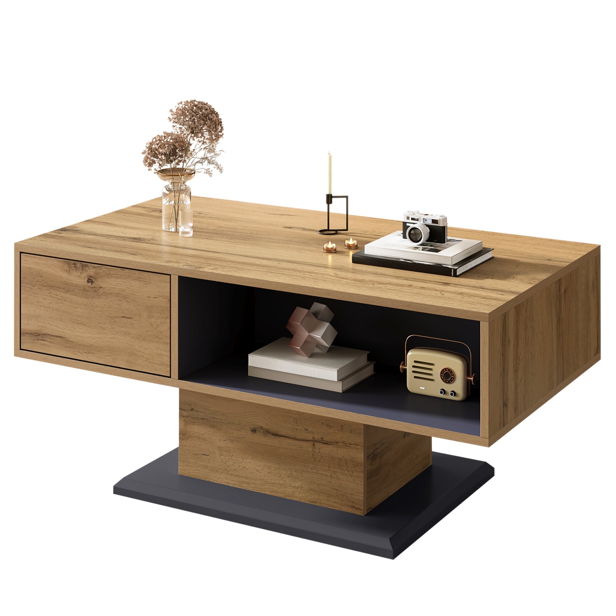 Coffee Table Modern Double-Sided Storage Large Shelf