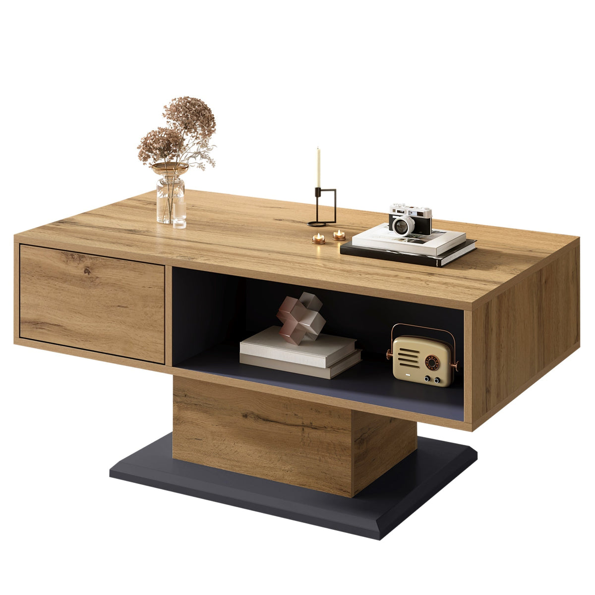 Coffee Table Modern Double-Sided Storage Large Shelf