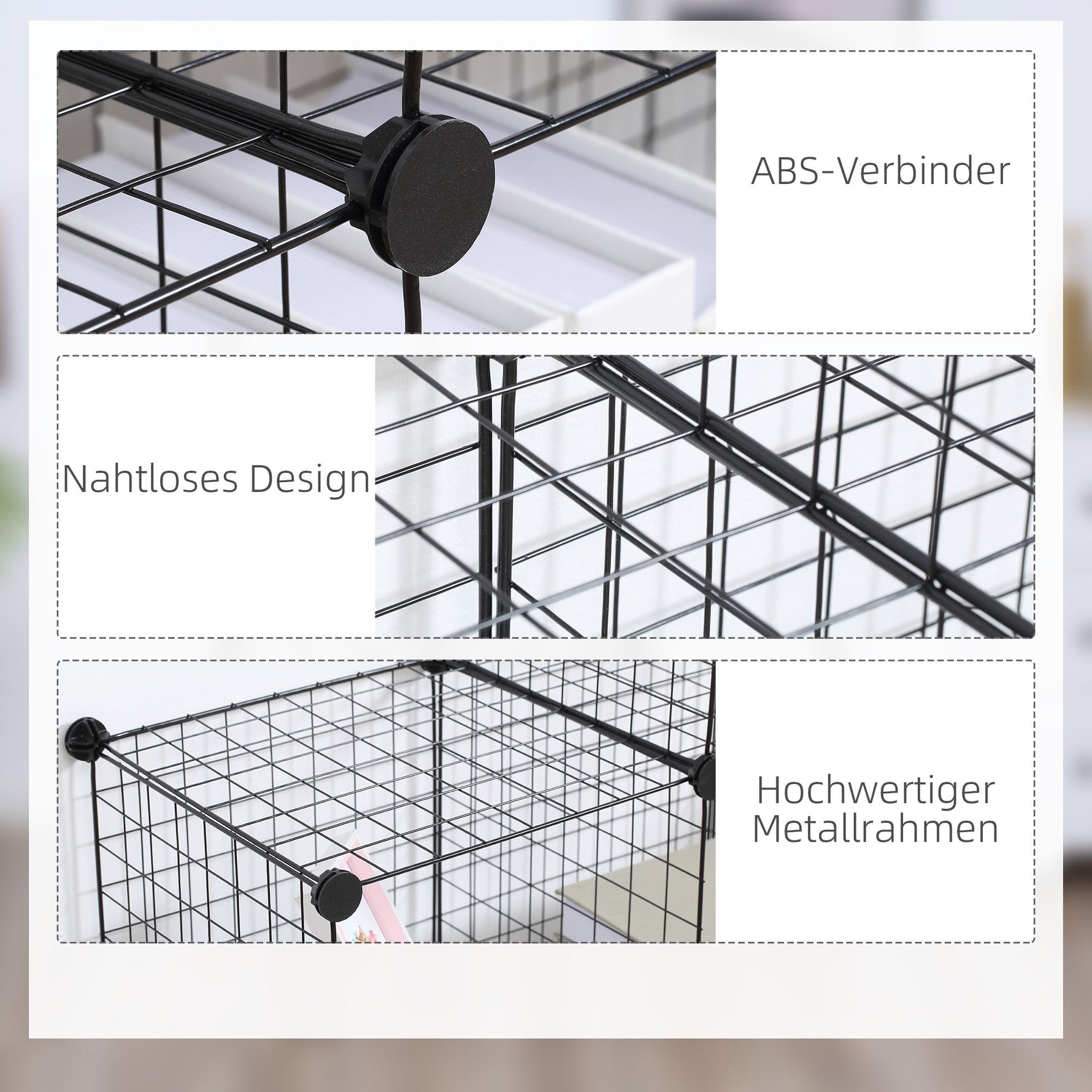 Shelving Unit, 6 Compartments, Wire Mesh Cube, Black